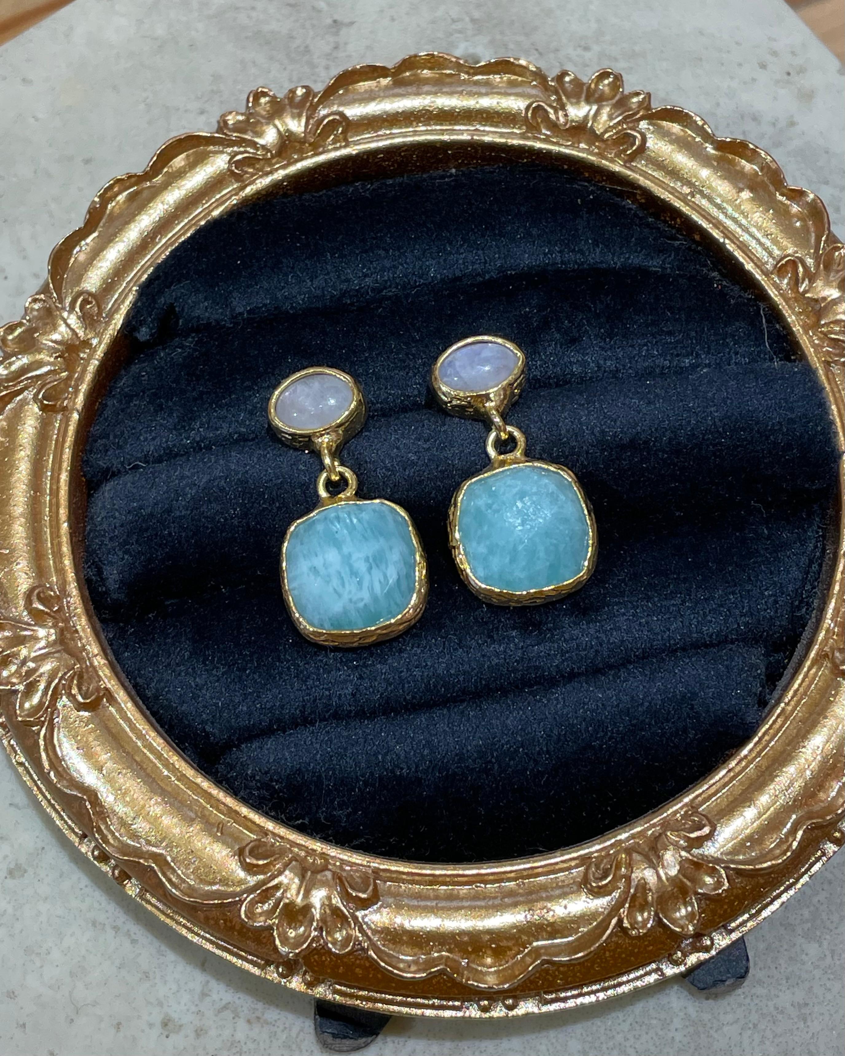 Medea Doğal Taş El Yapımı Küpe Aquamarin