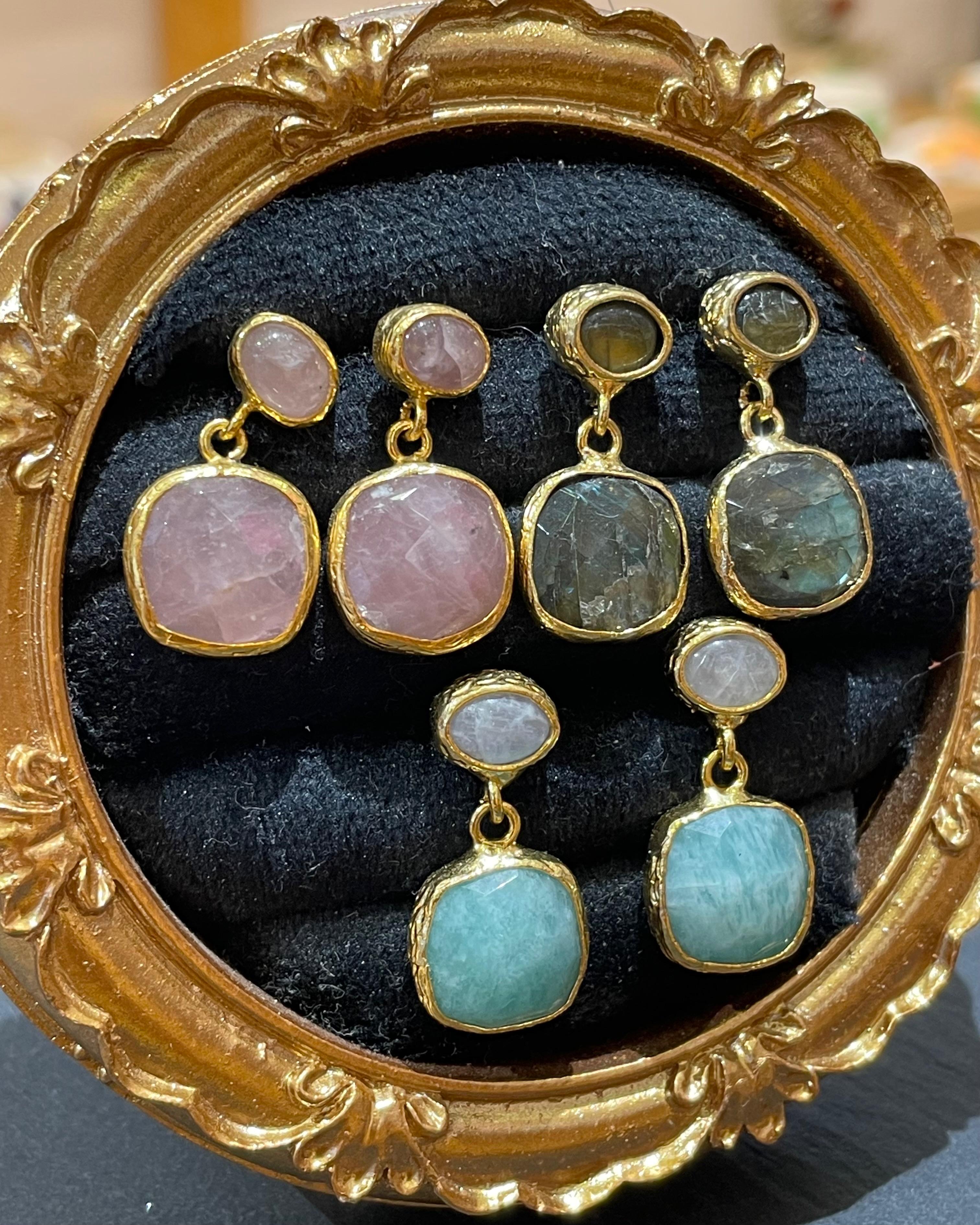 Medea Doğal Taş El Yapımı Küpe Pembe Kuvars