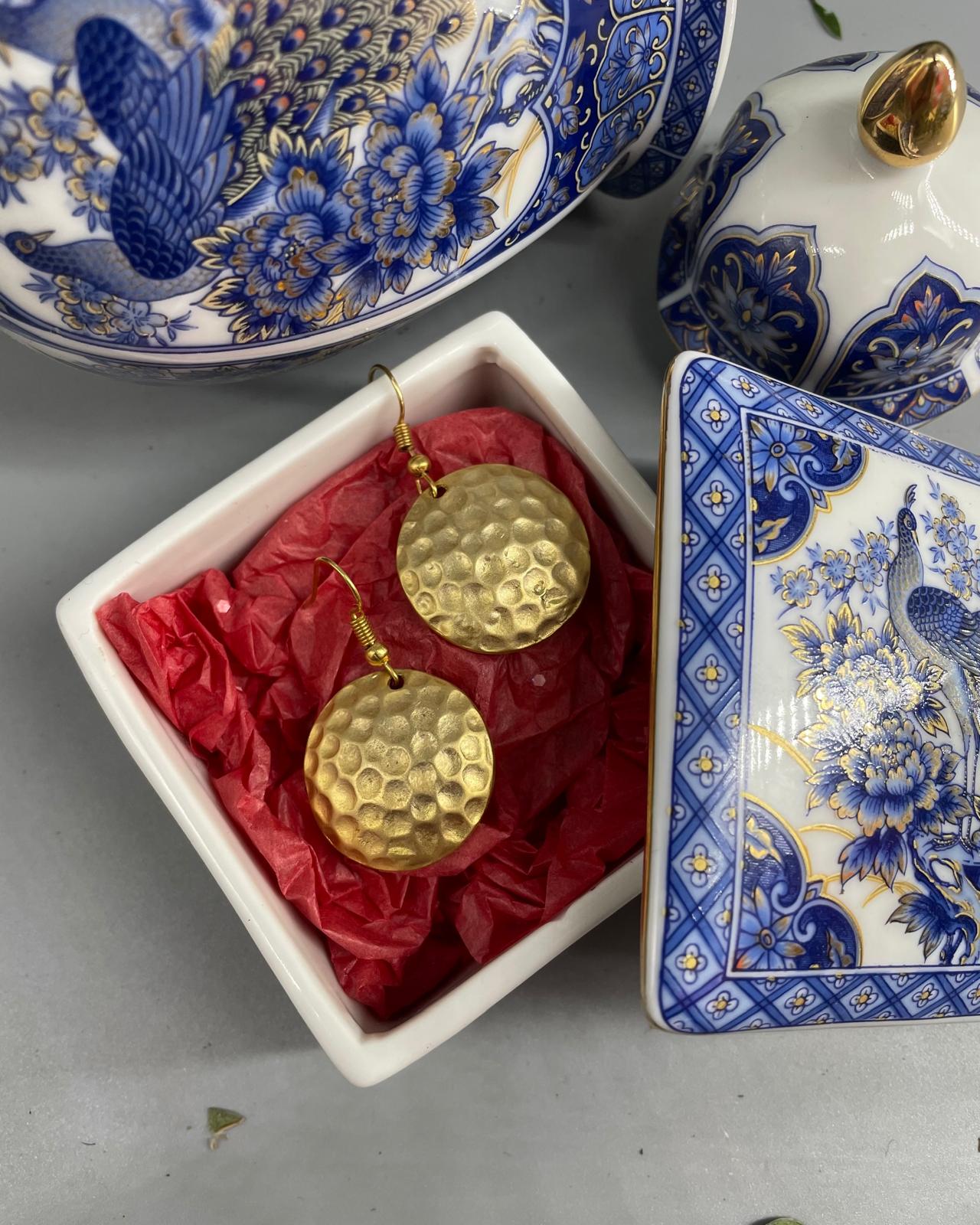 Özel Tasarım El Yapımı Gold Kaplama Küpe Dövme
